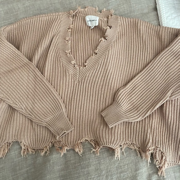 Cotton Candy Sweaters - Grey Bandit Distressed Tan Sweater